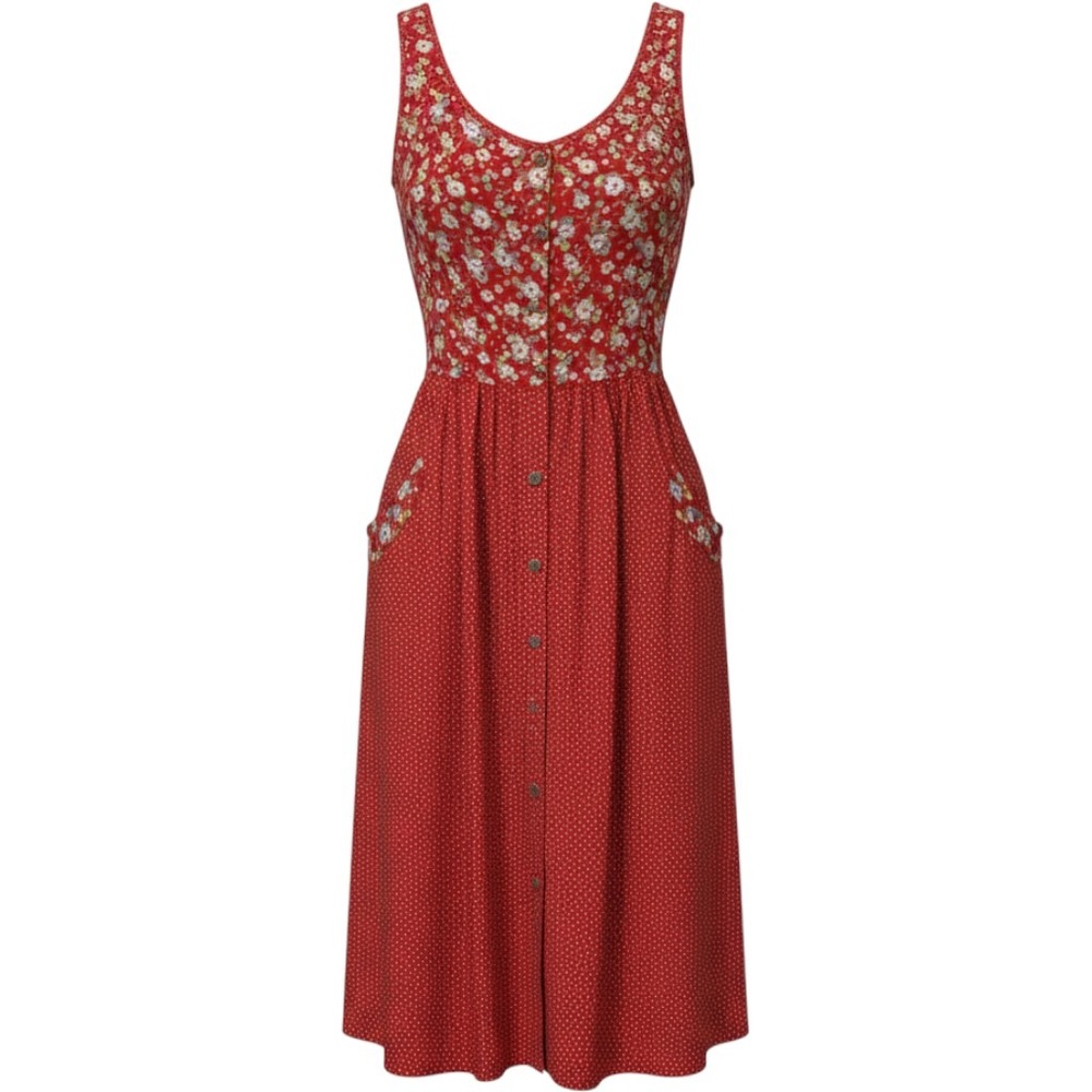 (CL) Coldwater Creek Vintage XL Red Floral Polka Dot Maxi Dress Mixed print